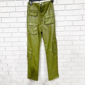 AFRM Sigmund Faux Leather Pant Green Y2K High‎ Rise Straight Leg